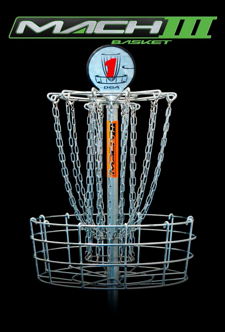 DGA Mach 3 Disc Golf Basket is the most recognized classic disc golf target installed on more courses than any other disc golf basket and a favorite by many.