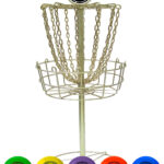 Mini Trophy Disc Golf Basket and Five Mini Discs
