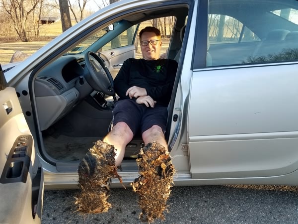 A photo of me in my muddy shoes after playing at Iwen Park - North in Fargo, North Dakota.
